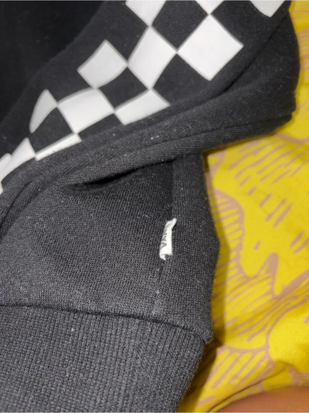 Vans Black Hoodie with White Checkerboard Sleeve Detail - Picture 3 of 5